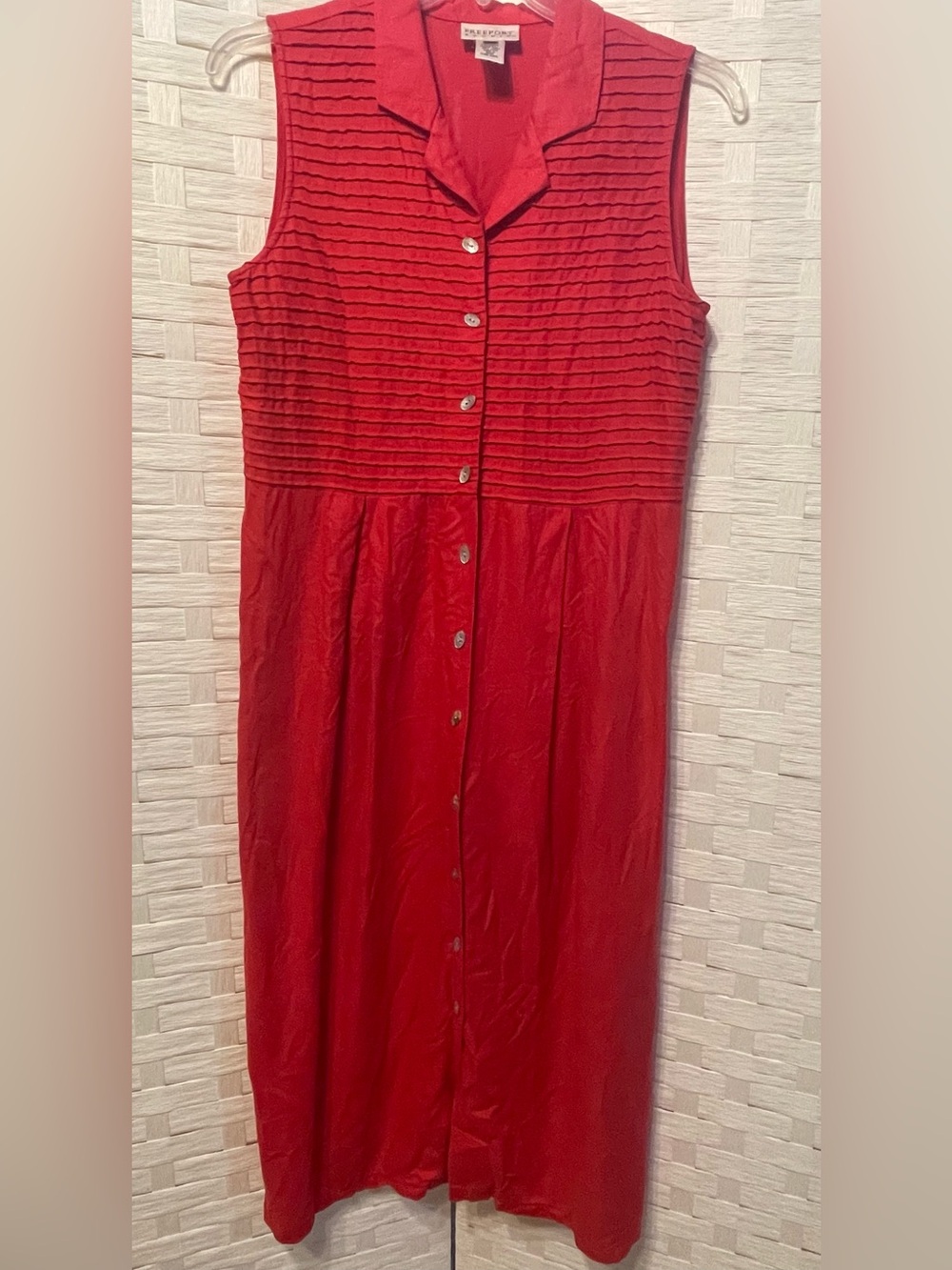 Vintage Freeport Studio 100% Linen Sleeveless Maxi Dress Red Size M Button